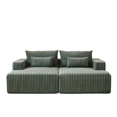 87" Oversized plush corduroy Sectional Lounge Chaise, Reclining Sofa Bed