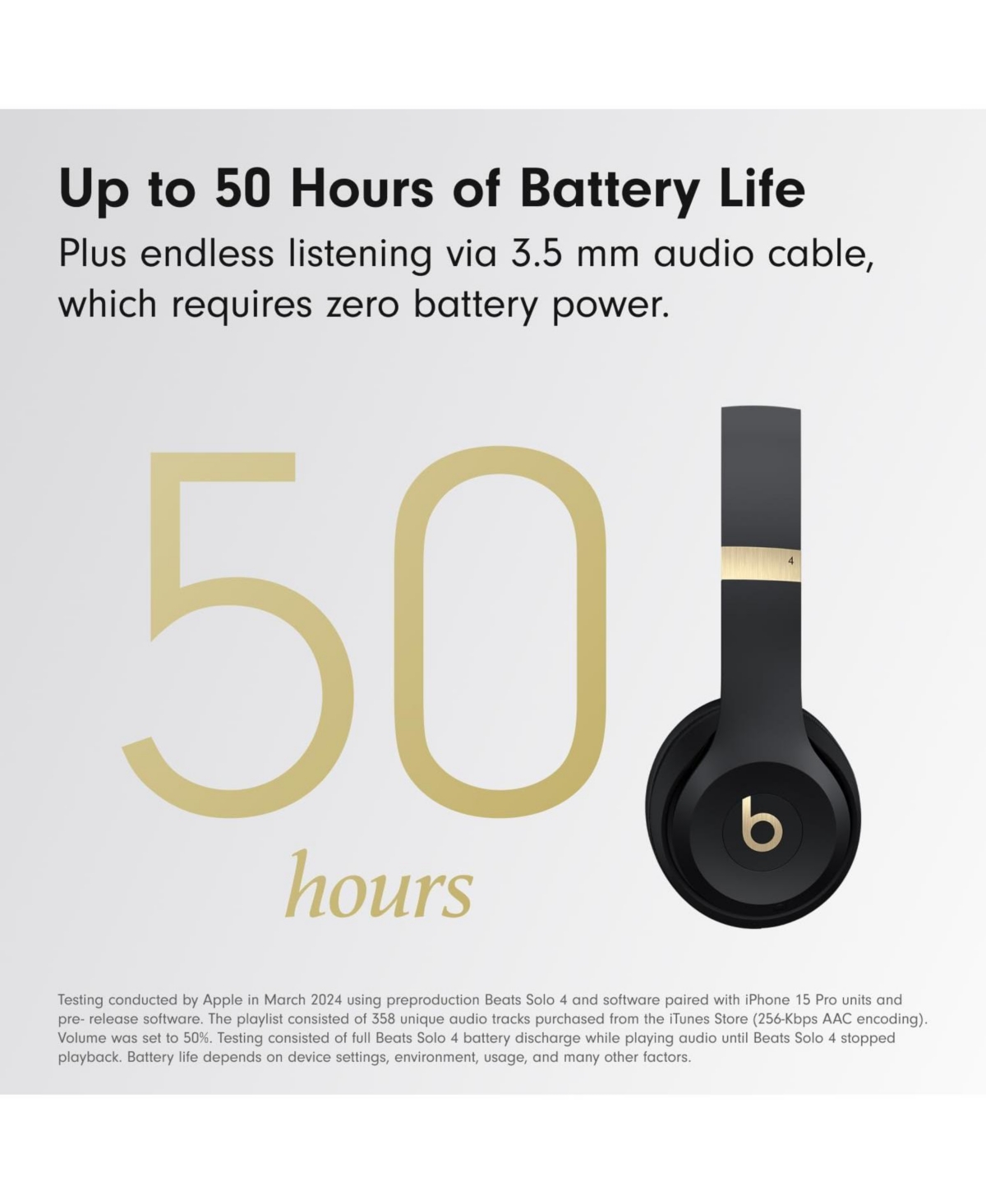 Beats Solo 4 - Wireless Bluetooth On-Ear Headphones, Apple & Android Compatible, Up to 50 Hours of Battery Life -& Gold - Black