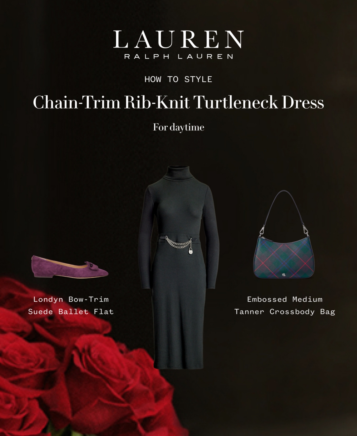 Lauren Ralph Lauren Women's Chain-Trim Rib-Knit Turtleneck Dress