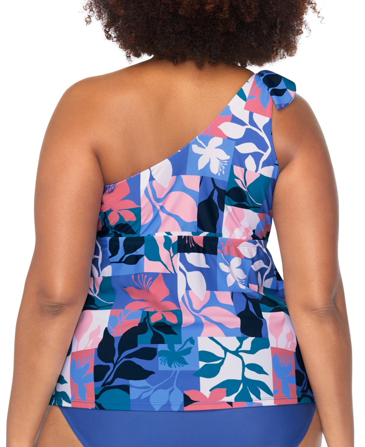 Raisins Curve Trendy Plus Marita Printed One-shoulder Tankini In Slate Multi