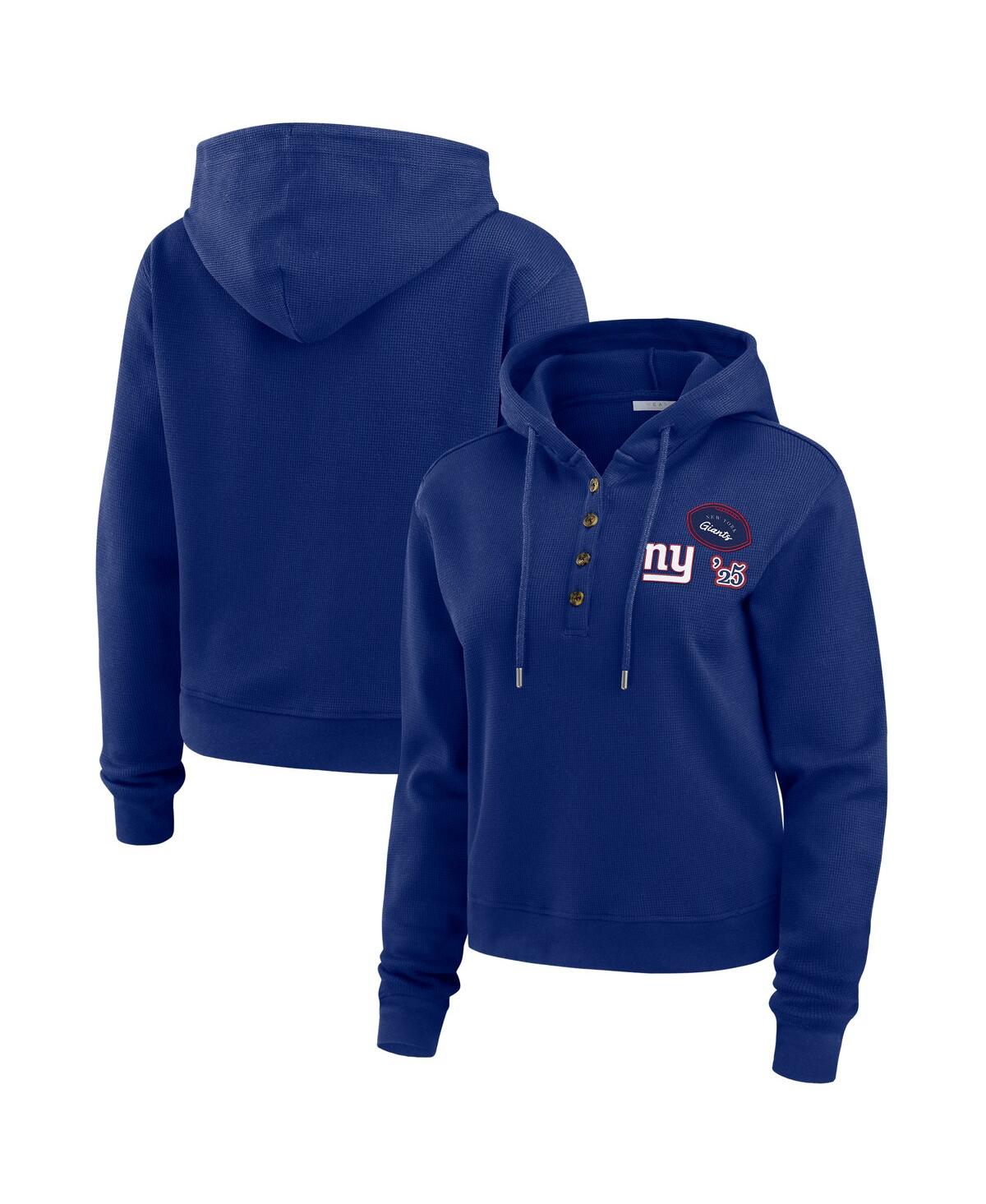 Women's Royal New York Giants Waffle Hoodie Pullover Top - Royal