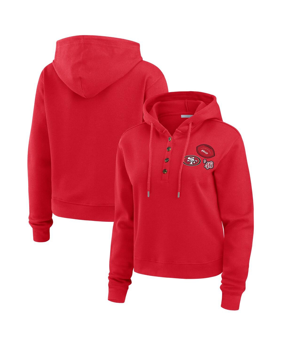 Women's Scarlet San Francisco 49ers Waffle Hoodie Pullover Top - Scarlet