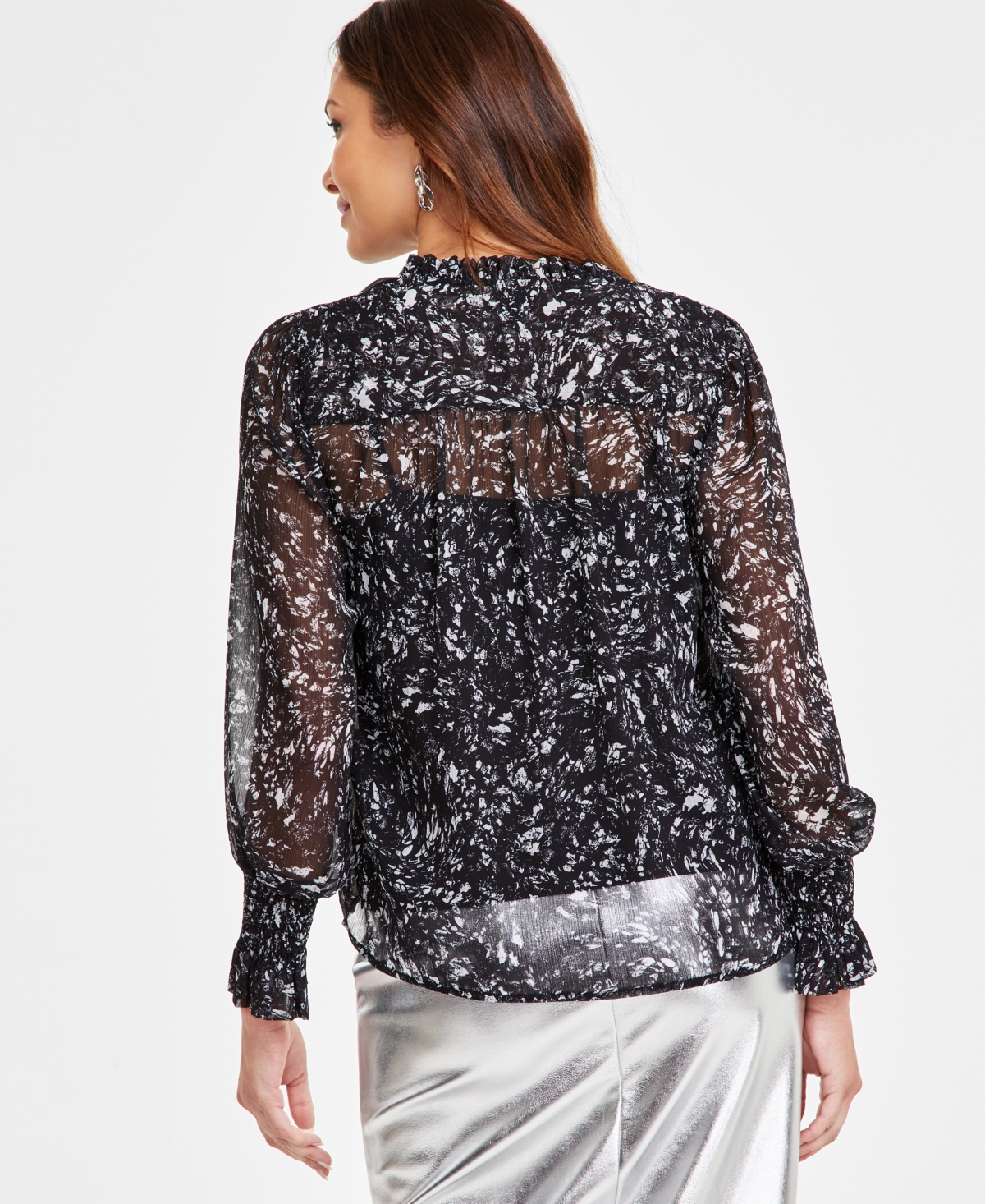 I.n.c. International Concepts Women's Printed Long-Sleeve Femme Sheer Blouse, Exclusively at Macy's