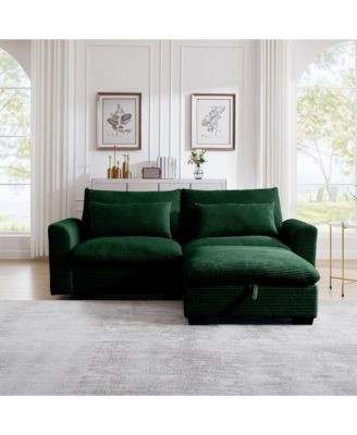 Sectional Sofa Comfy Corduroy Couch for Living Room with Pillows and Round Armrests, Modern Corduroy Sofa Sleeper Deep Couches with Storage Ottoman (Green, 2-Seat)