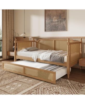 Rattan Daybed with Full Trundle, Antique Walnut