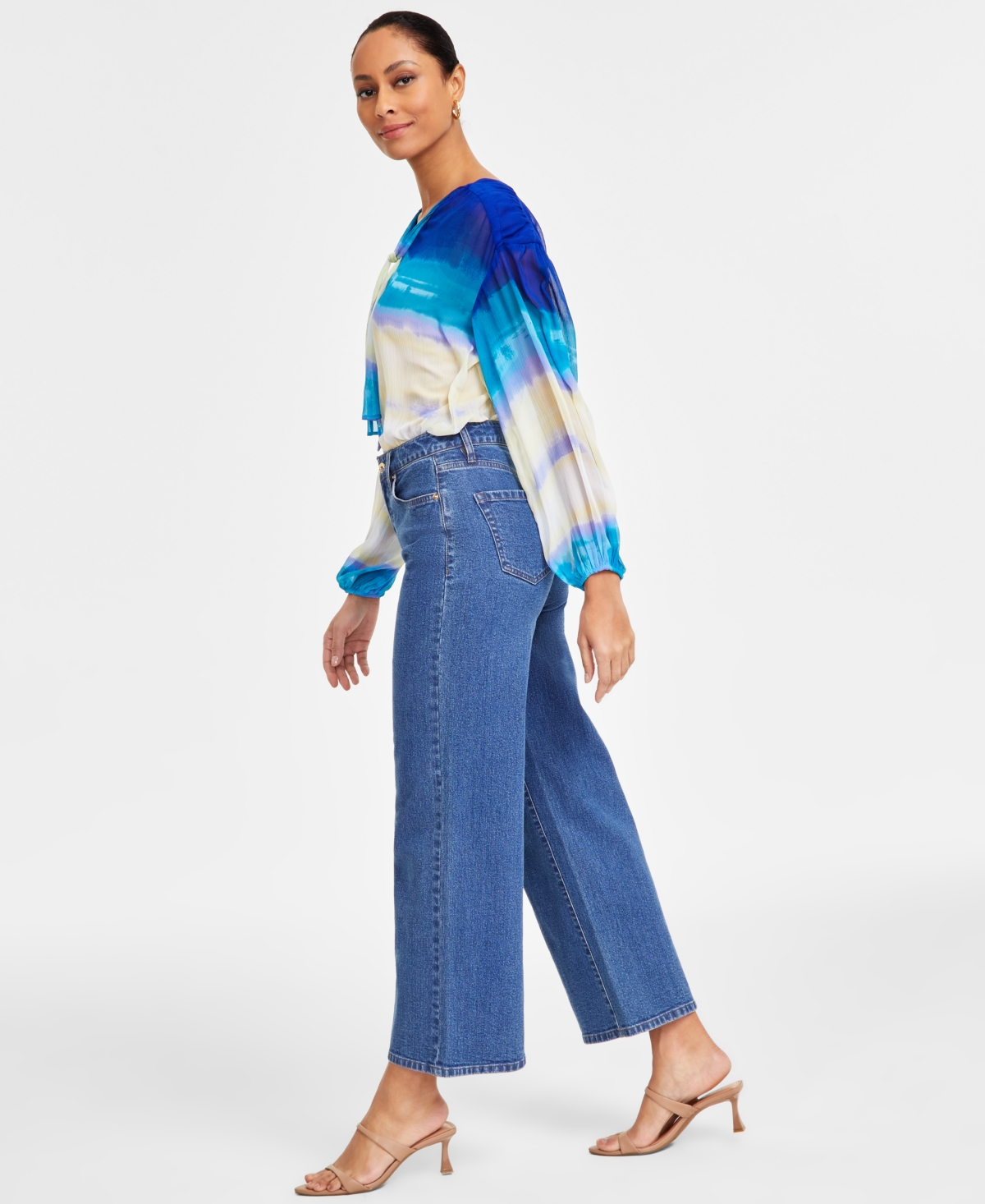 Inc International Concepts Women's Wide-leg High-rise Denim Jeans, Exclusively At Macy's In Lt Indigo