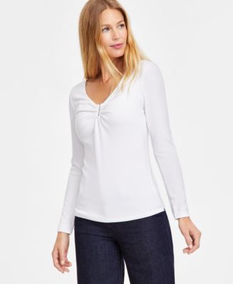 I.N.C. International Concepts - Women's Hardware Long-Sleeve Ribbed Top