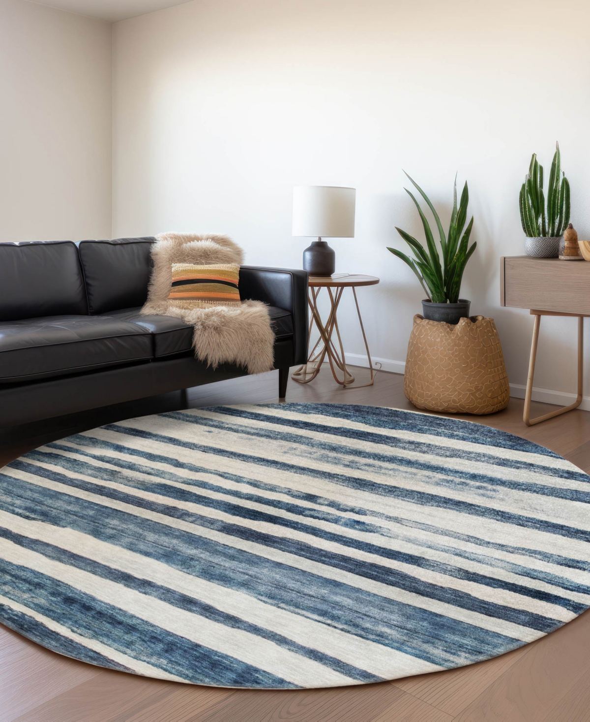 Shop Addison Chantille Machine Washable Acn1191 8'x8' Round Area Rug In Denim