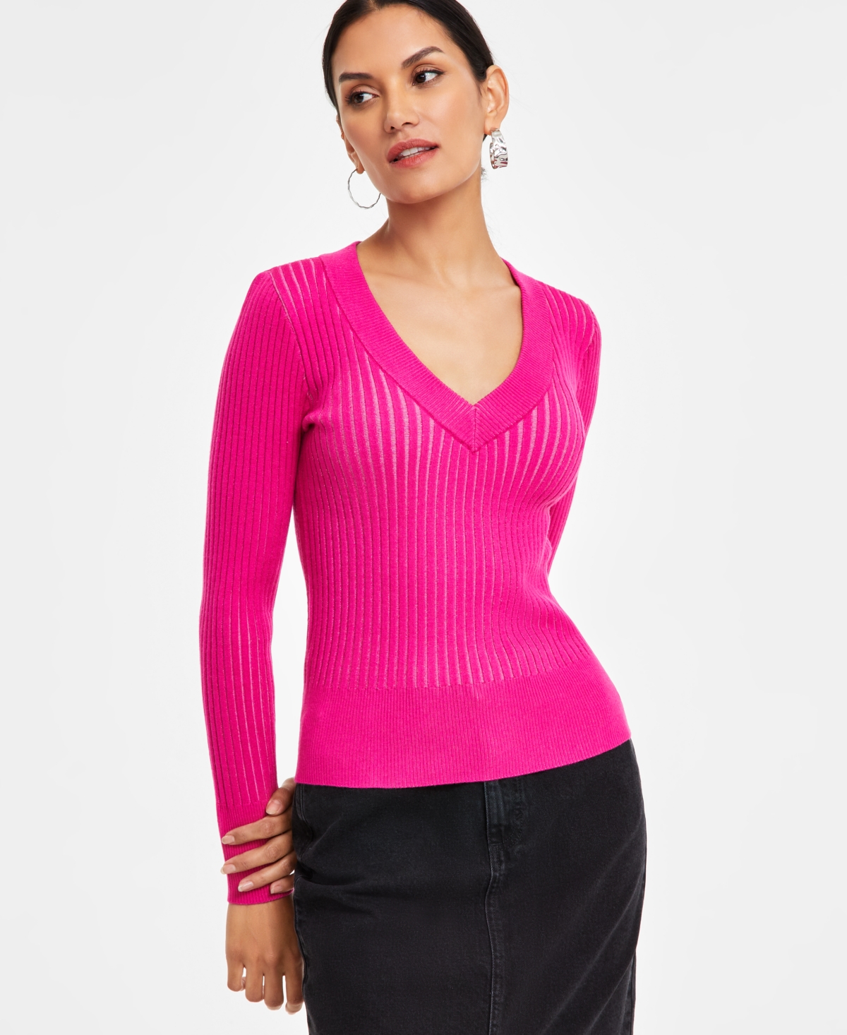 Inc International Concepts Women's Ribbed V-neck Sweater, Exclusively At Macy's
