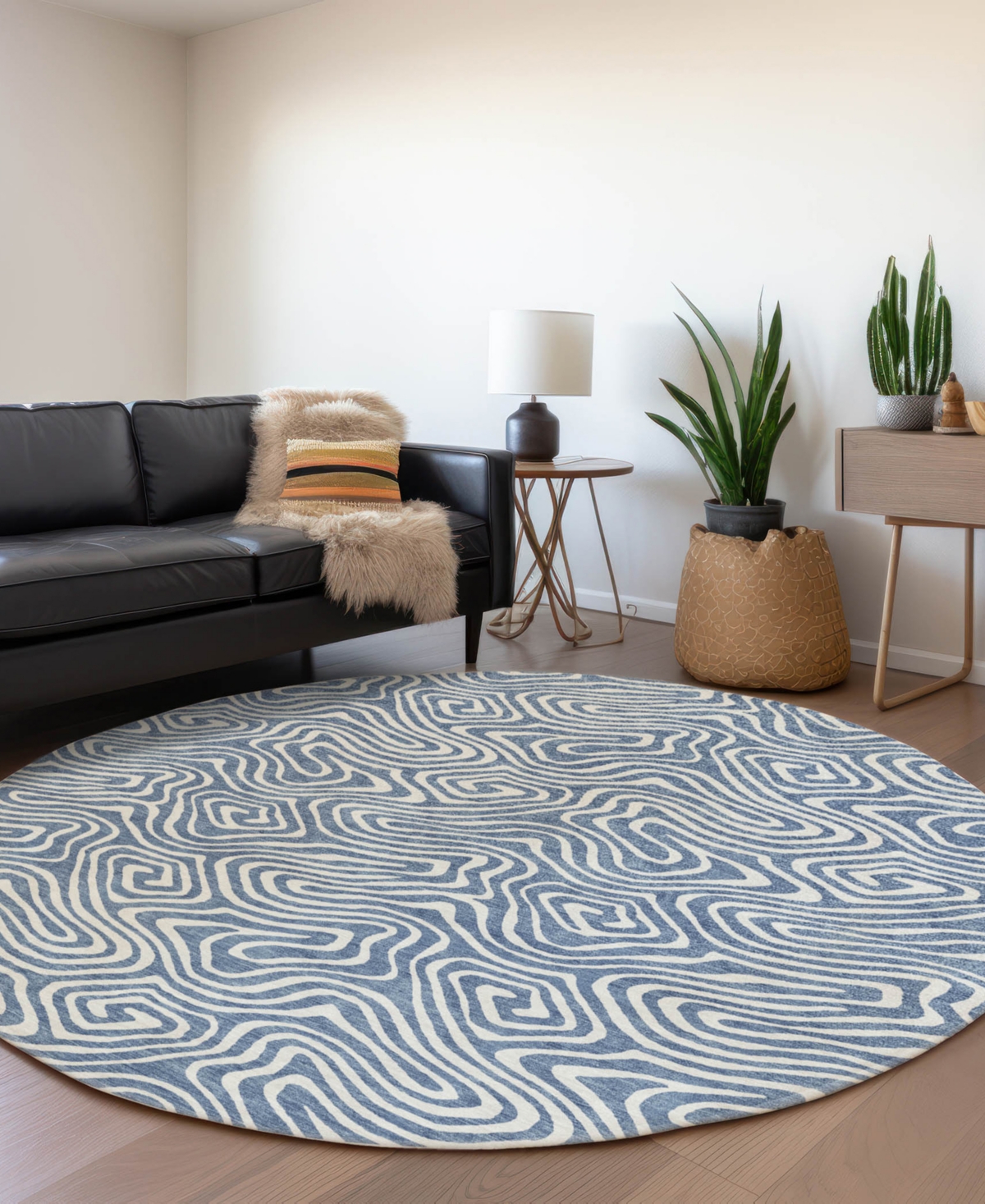 Addison Chantille Mahine Washable Acn1030 8'x8' Round Area Rug In Denim