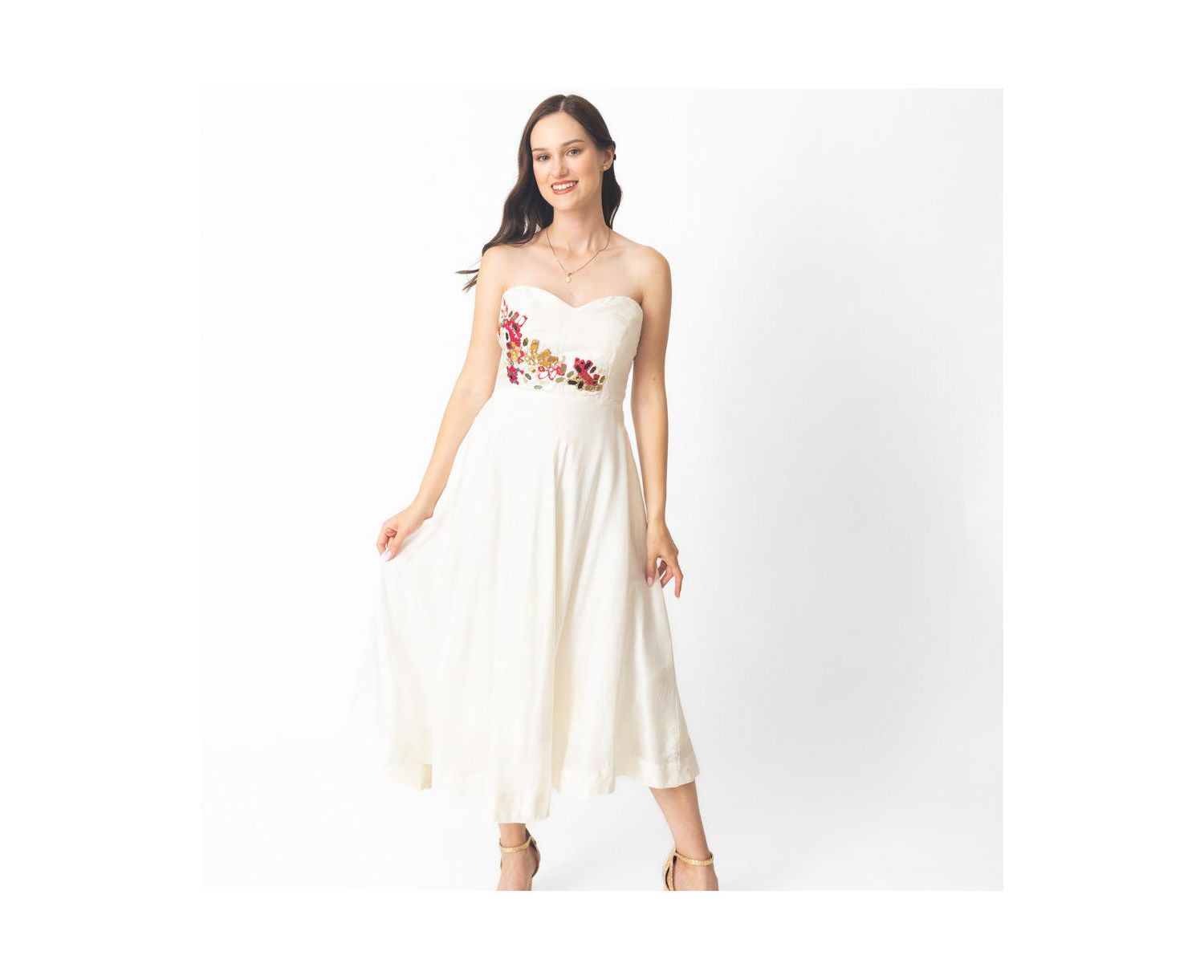 Women's Fit and Flare Midi Dress with Hand emboidered torso