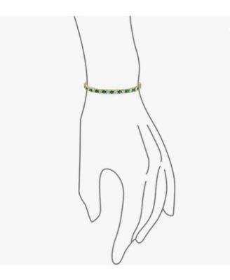 Created Emerald and CZ Yellow Silver Alternating Tennis Bracelet 7 inches by
