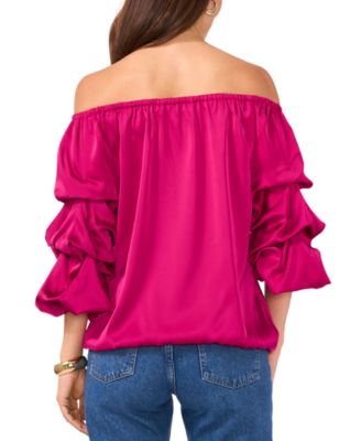 Women's Off The Shoulder Bubble Sleeve Tie Front Blouse