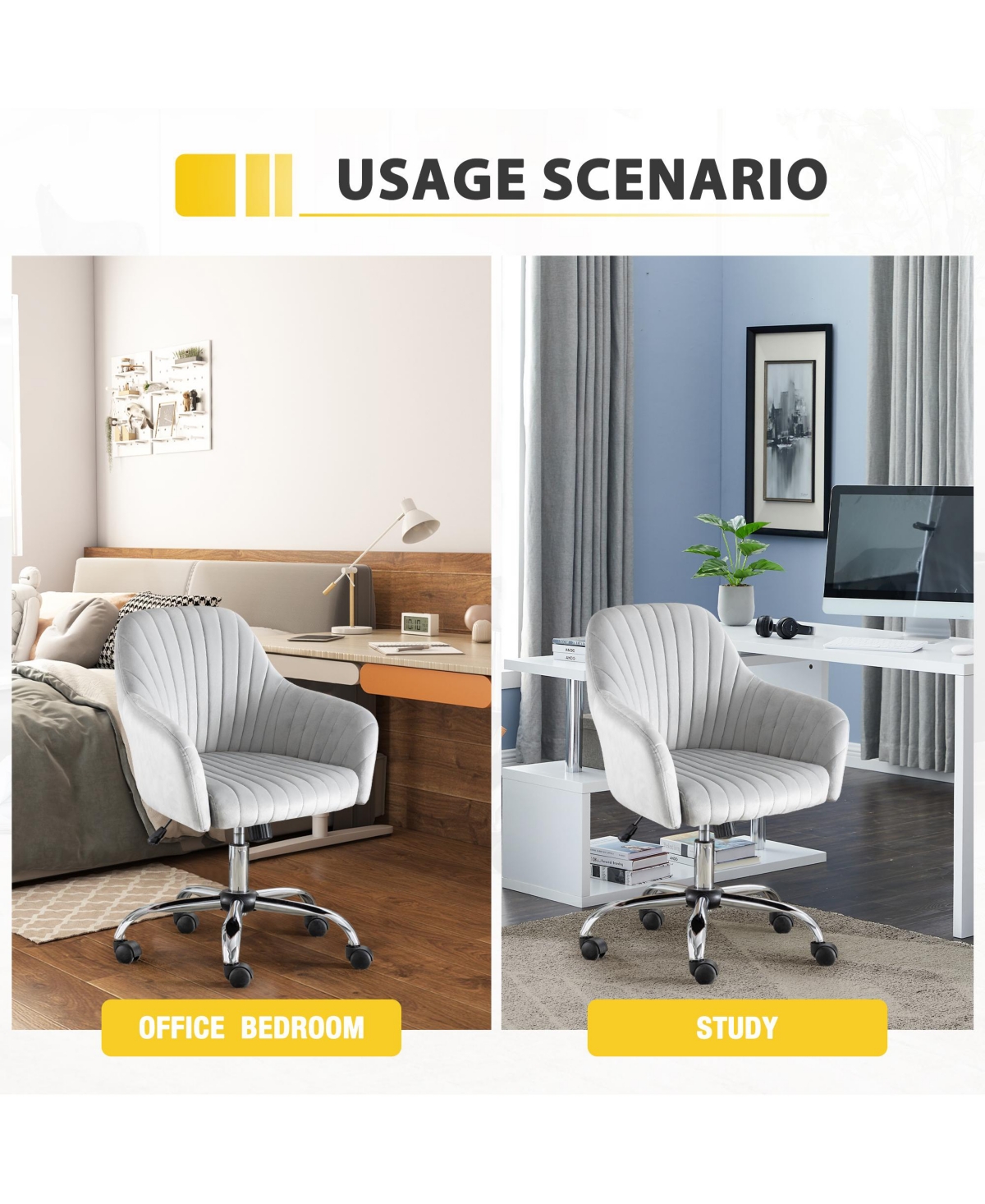 Boyel Living Velvet Accent Chair Modern Home Office Leisure Chair with Adjustable Height and Casters
