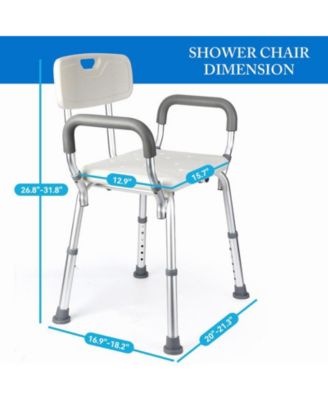 Shower Seat, Adjustable Height Shower Chair, with Padded Armrests and Back, Inside Shower Seat Support 350 Lb Capacity, Slip Resistant Shower Seat for Bathtub