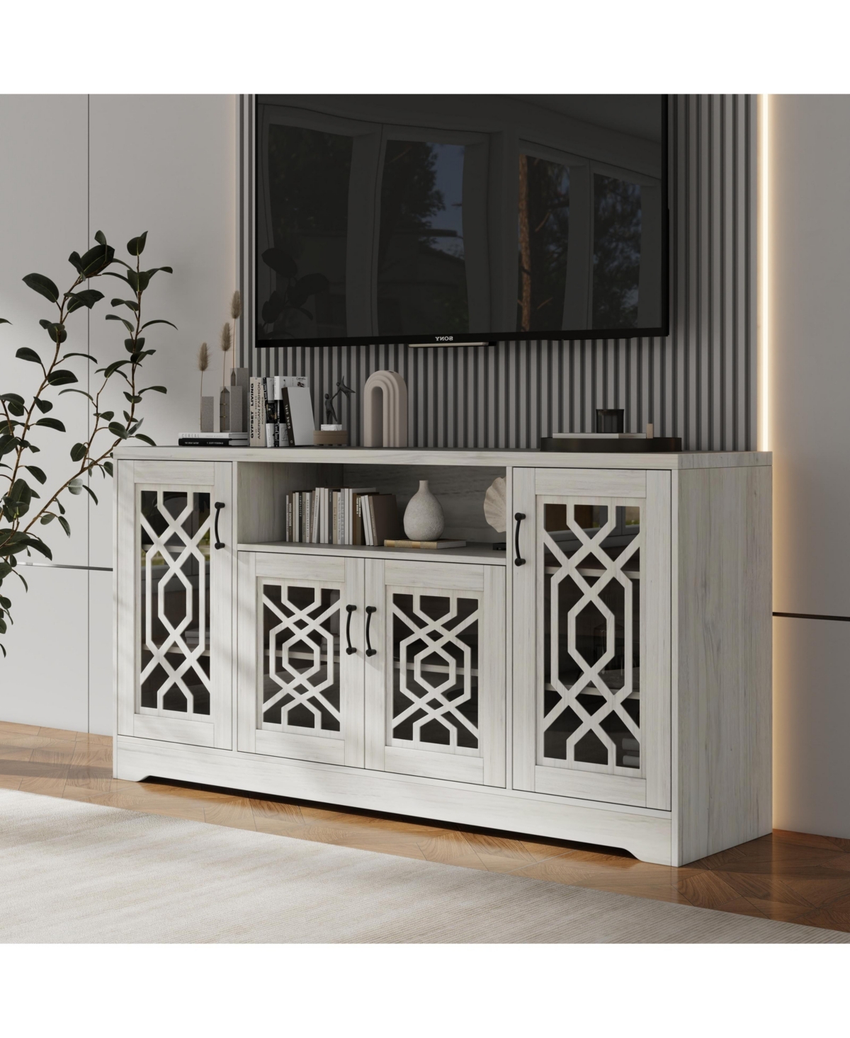 Streamdale Furniture Tv Stand for 65+ Inch Tv, Rustic Media Console with Storage Shelves, Wood Television Stand for Living Room - White Lab