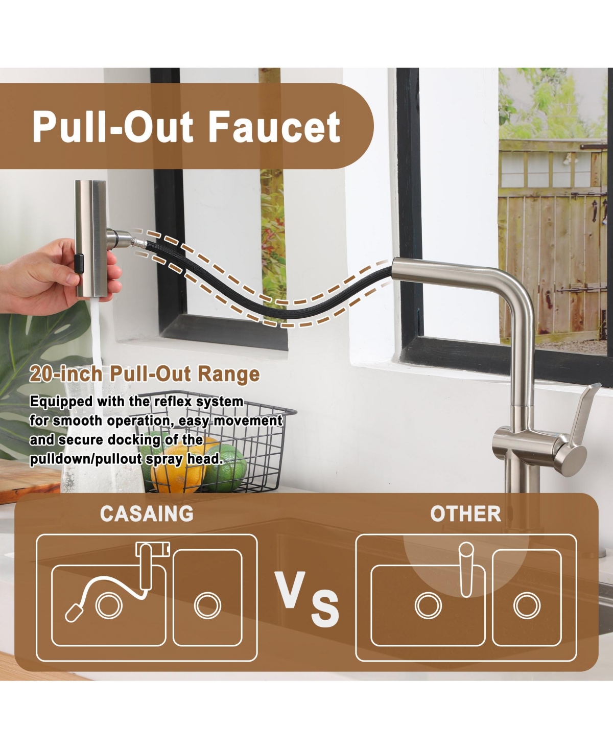 Mondawe Single Handle Pull Down Sprayer Kitchen Faucet with 3 Functions Spray