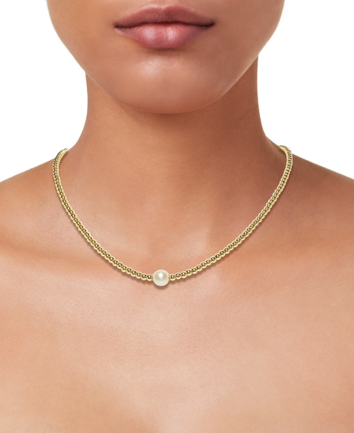 MACY'S CULTURED FRESHWATER PEARL (8-8.5MM) STATIONED BEAD NECKLACE IN 14K GOLD OVER STERLING SILVER, 18" MA 