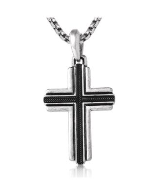 Stainless Steel Cross Necklace for Men 24", Two-Tone Pendant Necklace, Cross Jewelry