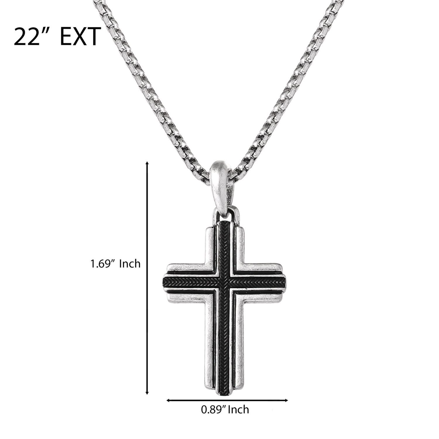 Stainless Steel Cross Necklace for Men 22", Two-Tone Pendant Necklace, Cross Jewelry