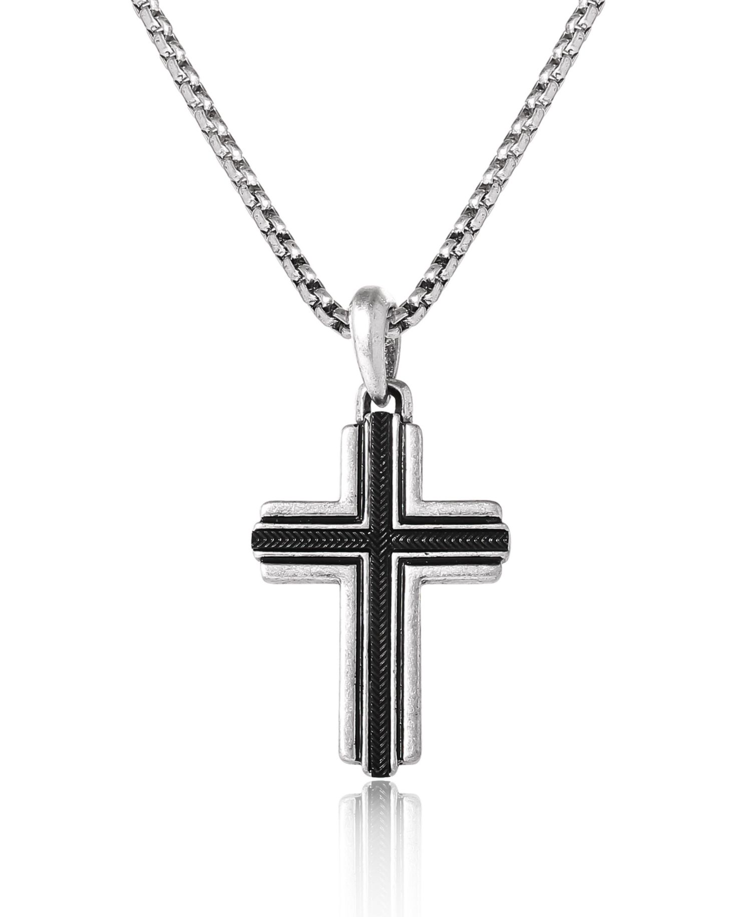 Stainless Steel Cross Necklace for Men 22", Two-Tone Pendant Necklace, Cross Jewelry