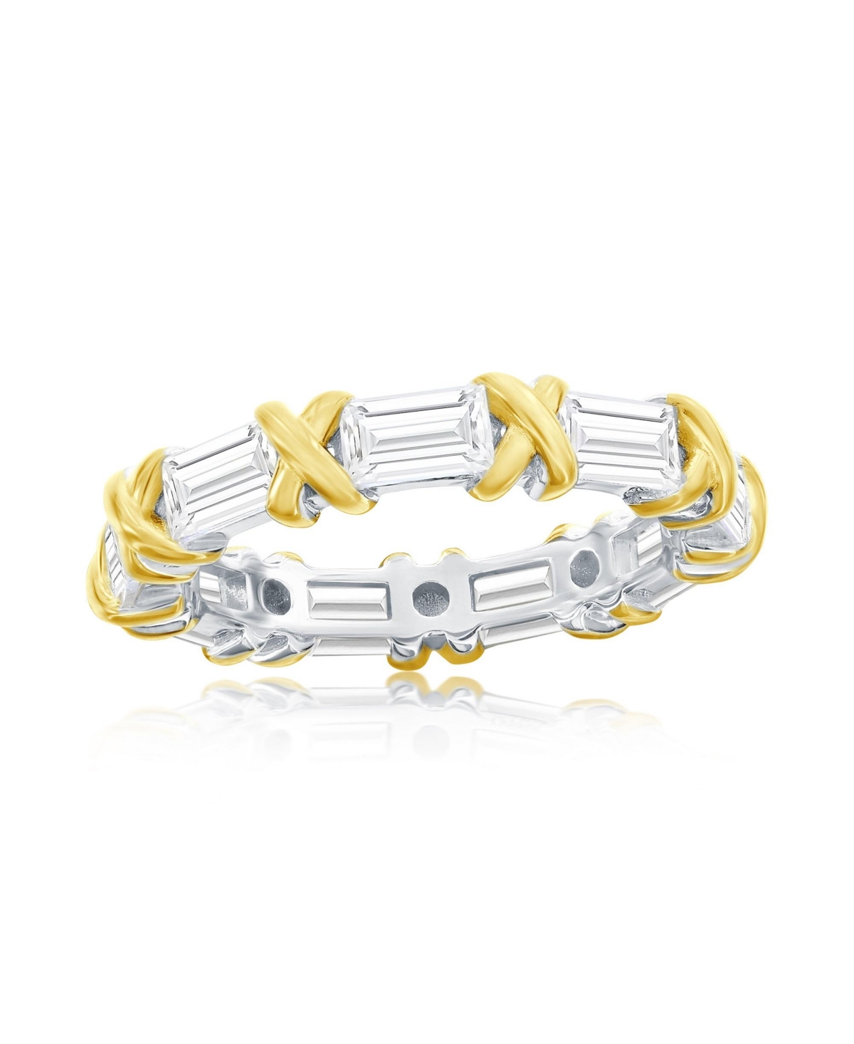 Suzy Levian New York Suzy Levian Sterling Silver Baguette Cubic ZirconiaGold X Eternity Band - Yellow