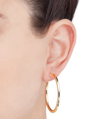Polished Thin Tube Hoop Earrings (3mm) in 14k Gold (40mm)