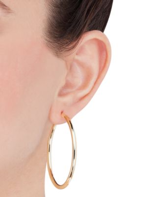 Polished Thin Tube Hoop Earrings (3mm) in 14k Gold (50mm)