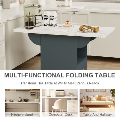 Folding Dining Table with Wheels, Storage, and Drawers
