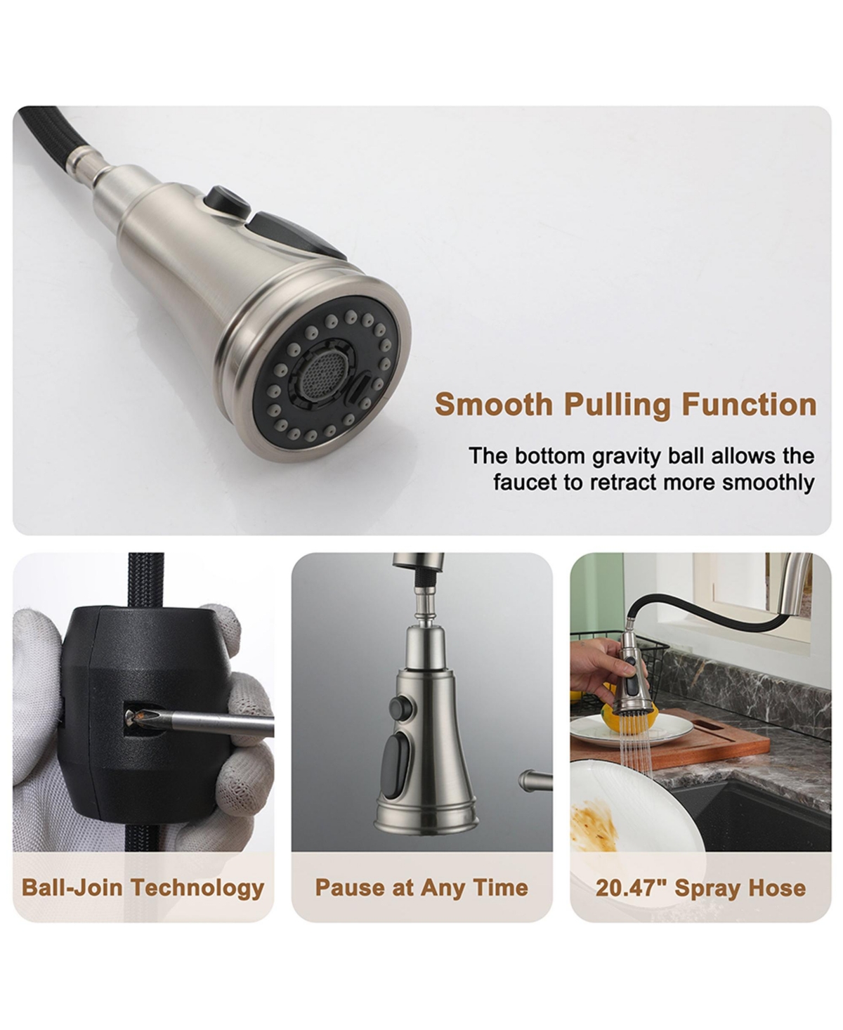 Mondawe 3-Hole Pull-Down Sprayer Kitchen Faucet with 3 Modes Bridge Faucet