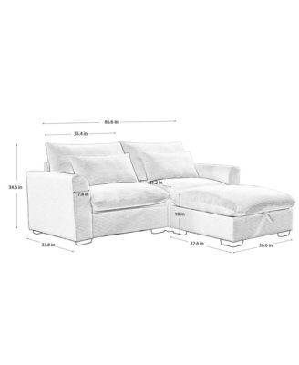 Sectional Sofa Comfy Corduroy Couch for Living Room with Pillows and Round Armrests, Modern Corduroy Sofa Sleeper Deep Couches with Storage Ottoman (Blue, 2-Seat)