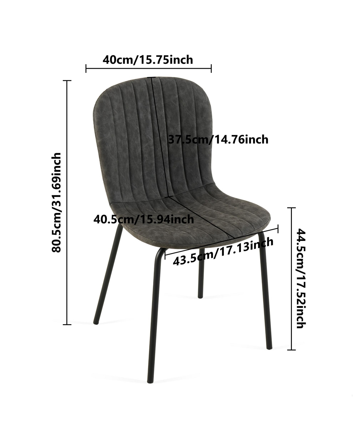 Streamdale Furniture Dark Grey Faux Leather Dining Chairs Set of 4,Mid-Century Modern Upholstered Pu Leather Chairs,for Kitchen Dining Room - Dark gra