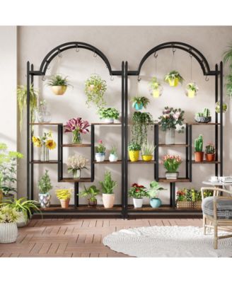 74.8'' Arched Metal Flower Shelf with Hanging Hooks,5-Tier Tall Indoor Plant Stand