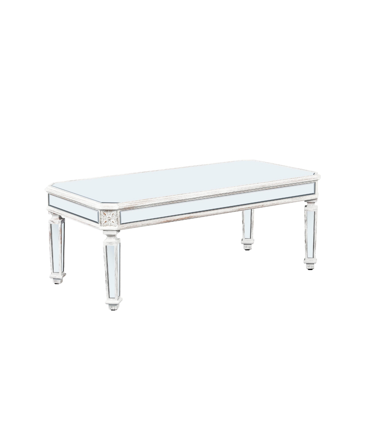 Streamdale Furniture Silver Mirrored Coffee Table, Vintage Carved Elements, Rectangle Glass Tea Table with Mirrored Finish, Modern Center Table for Li