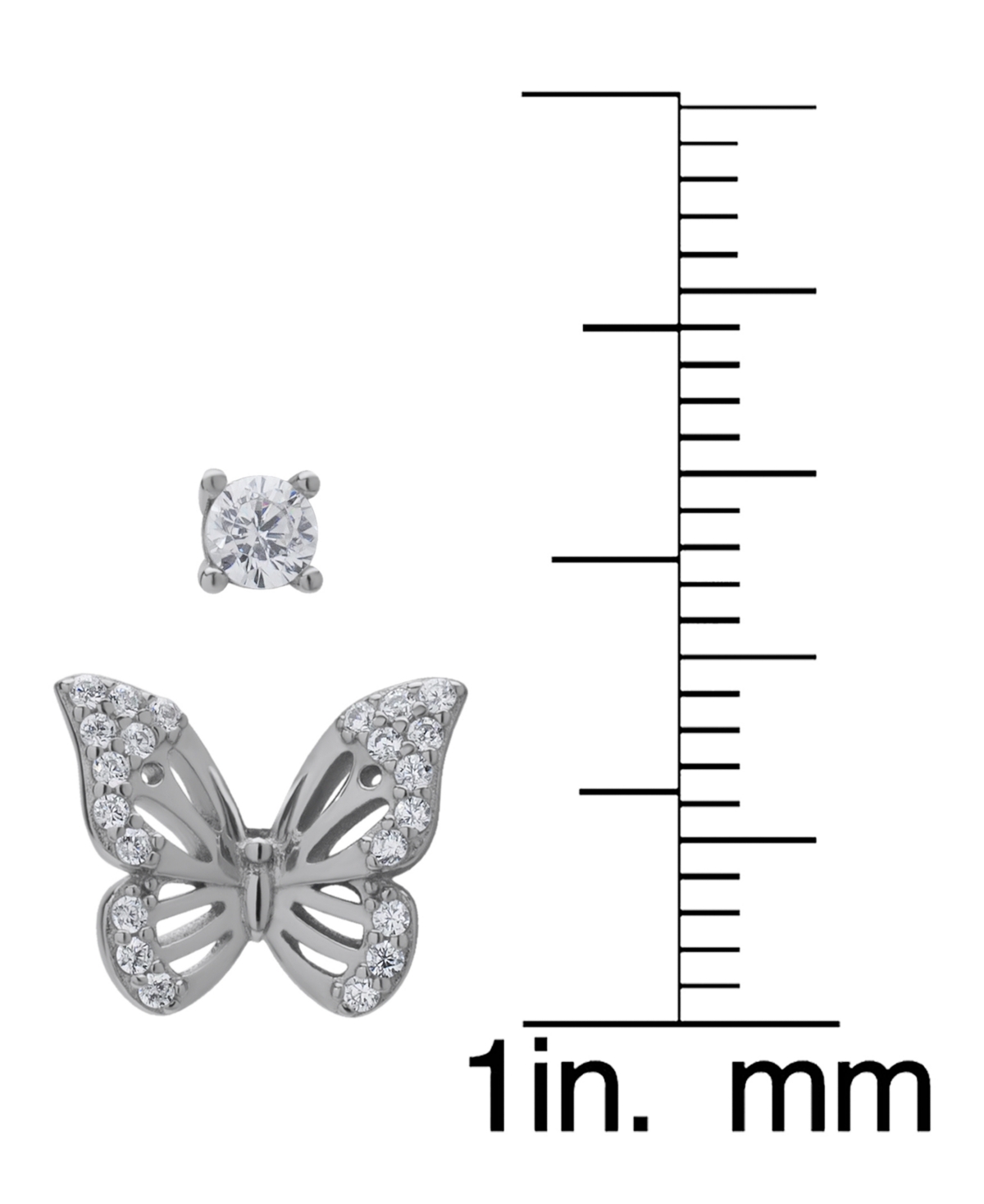 Macy's 2-pc. Set Lab Grown White Sapphire Butterfly & Solitaire Stud Earrings (3/4 Ct. T.w.) In Sterling Si In Silver