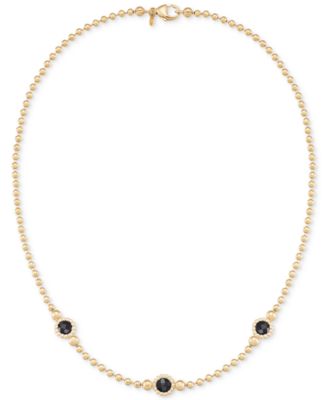 Amethyst Three Stone Bezel 18" Collar Necklace (3 ct. t.w.) in 14k Gold-Plated Sterling Silver (Also available in Onyx)