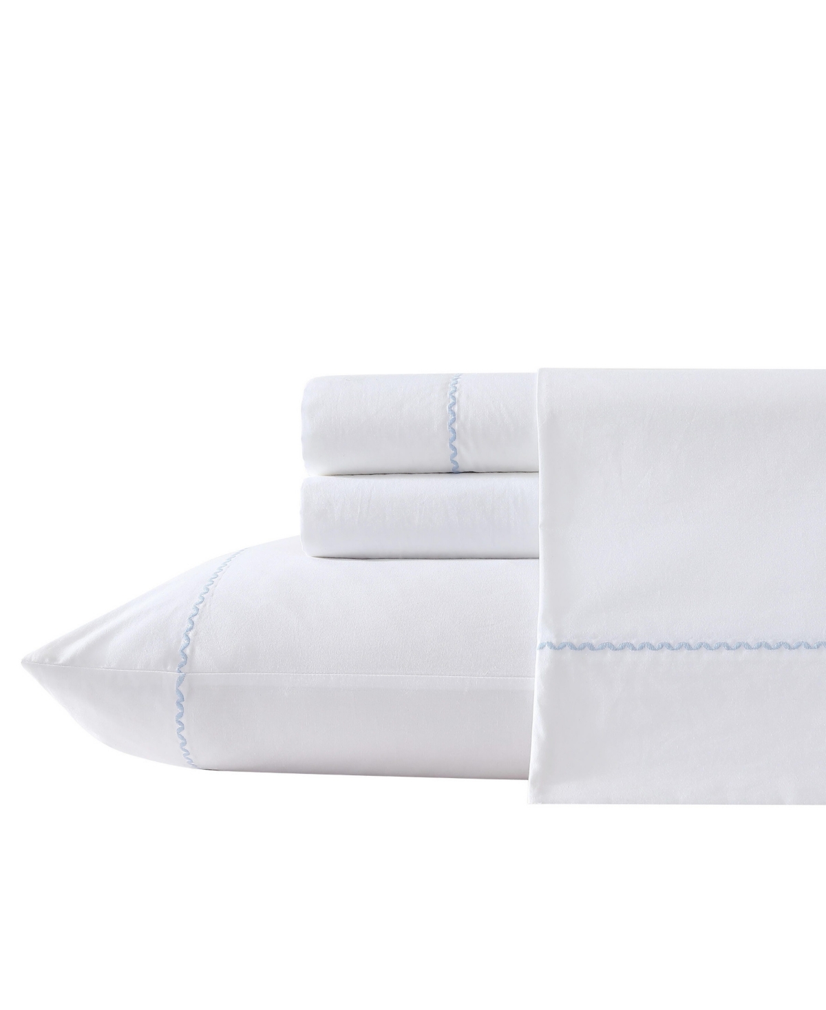 Laura Ashley 200-thread Count Cotton Percale 3 -pc. Sheet Set, Twin In Blue Cashmere Scallop Embroidered