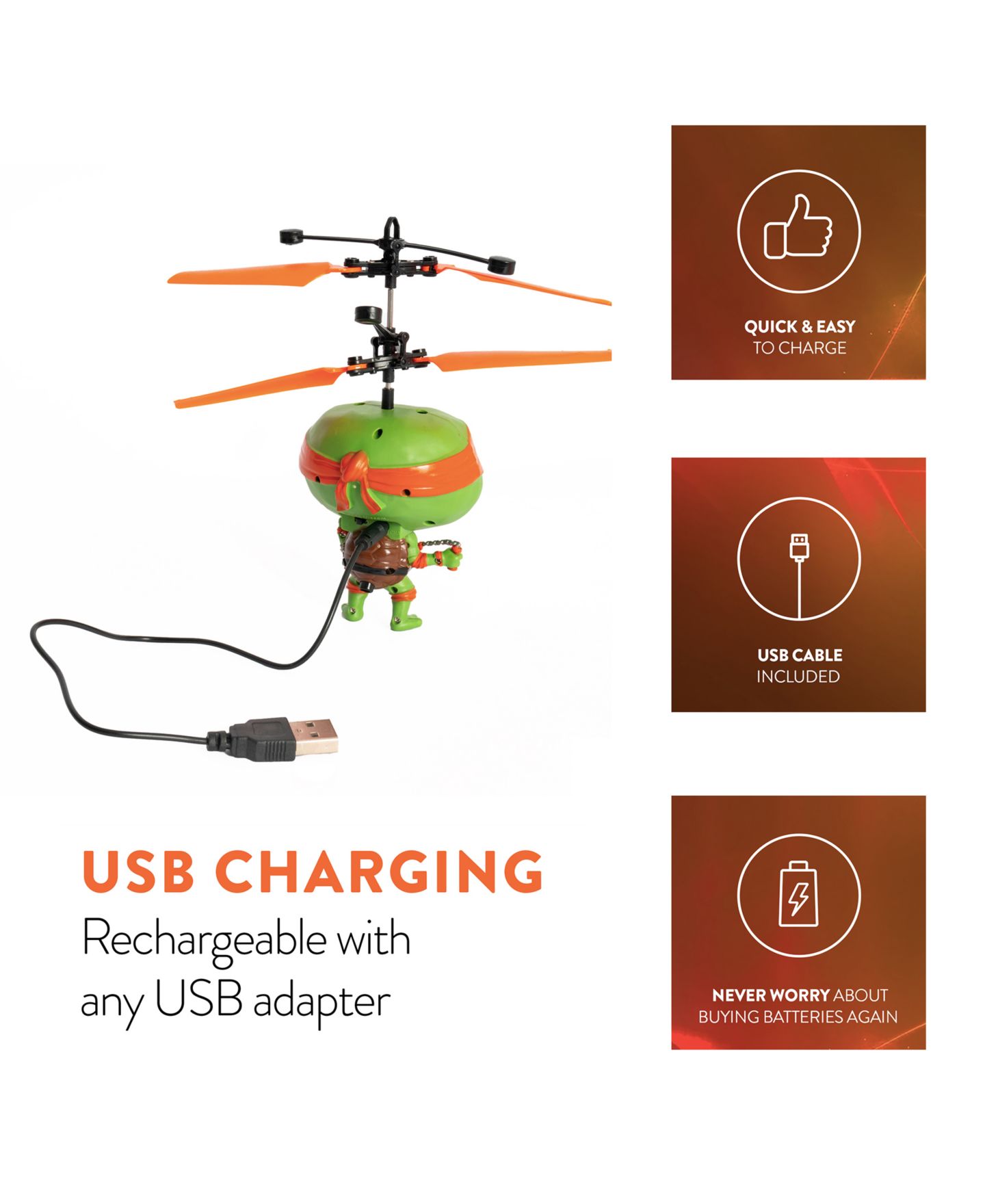 Детская игрушка World Tech Toys Teenage Mutant Ninja Turtles Michaelangelo Flying Infrared Autopilot Remote Control UFO Helicopter — фото 5