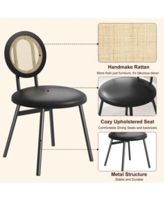 Dining Chairs Set of 2, Rattan Kitchen Chairs with Thicken Upholstered, Modern Dining Room Chairs Set of 2 (2, Black, 17“x18.1"x33.1")