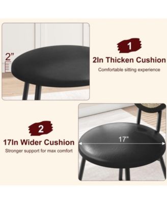 Dining Chairs Set of 2, Rattan Kitchen Chairs with Thicken Upholstered, Modern Dining Room Chairs Set of 2 (2, Black, 17“x18.1"x33.1")