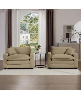 Luxurious and Sophisticated Deep Seated Sofa Set with Two Single Chairs in Tan Corduroy Fabric, Suitable for Bedroom and Office
