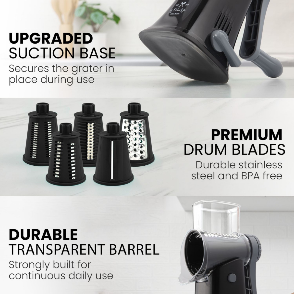 Rotary Cheese Grater with 5 Interchangeable Stainless Steel Blades