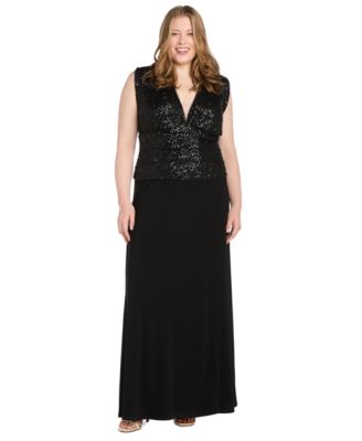 R & M Richards - Plus Size Sequinned-Bodice V-Neck Gown