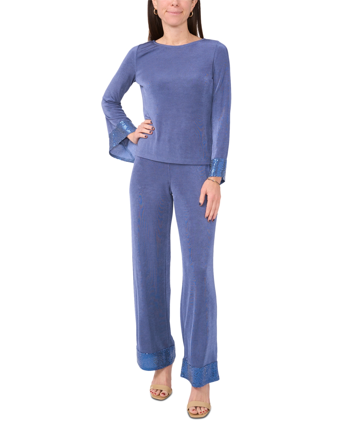 Msk Petite Jersey-Knit Contrast-Hem Pants