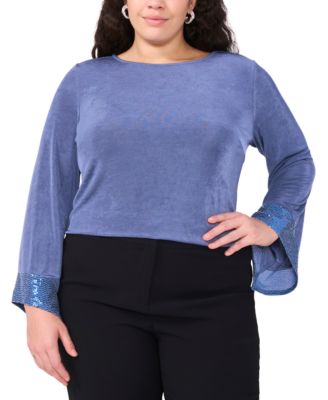 MSK - Plus Size Jersey-Knit Contrast-Cuff Long-Sleeve Top