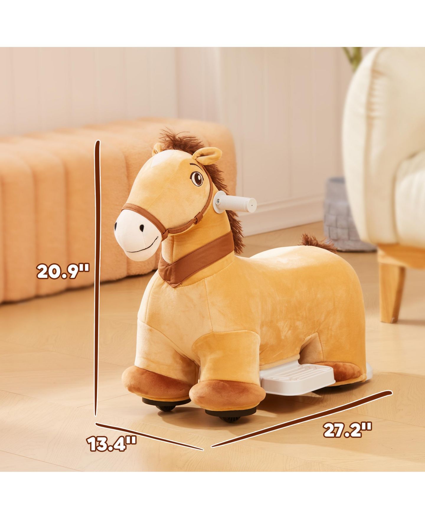 Детская игрушка Qaba 6V Electric Ride-On Horse with Music, 55 lbs. Capacity, Ages 1.5+, цвет: Коричневый — фото 8