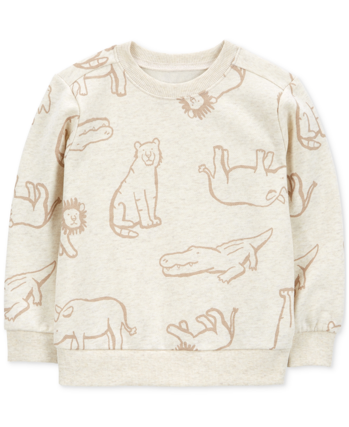 Carter's Toddler Boys Animal-print Fleece Pullover Top In Beige