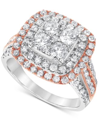 Macy's - Diamond Square Halo Cluster Ring (2 ct. t.w.) in 14k Two-Tone Gold