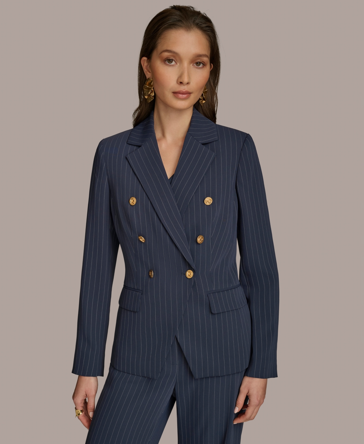 Women's Pinstripe Double-Breasted Blazer - Nightfall/ivory