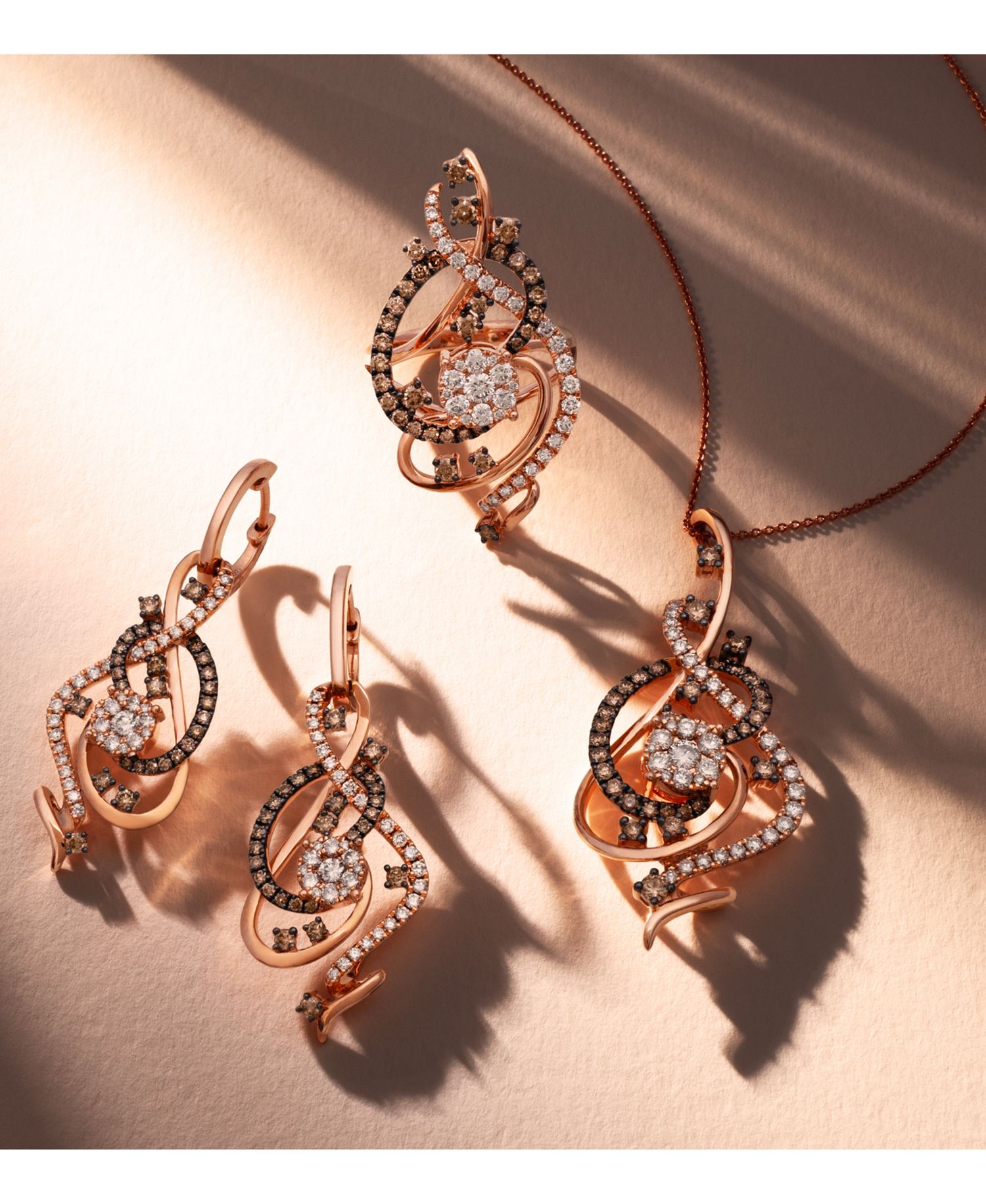 Crazy Collection® Chocolate Diamond & Nude Diamond Swirl Drop Earrings (1-1/2 ct. t.w.) in 14k Rose Gold